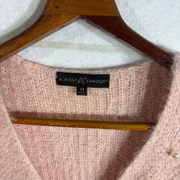 Almost Famous Womens Pink Sweater Size Medium M Pearl Twist Front - Picture 2 of 8